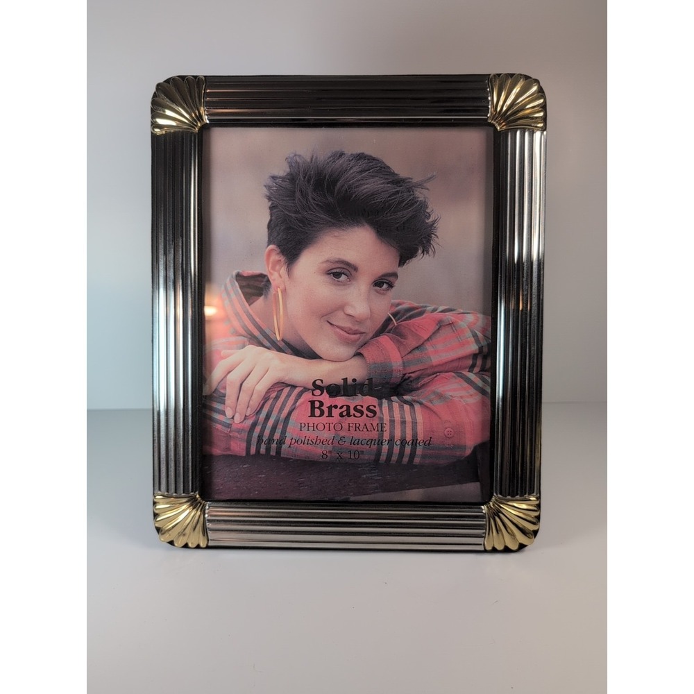 VINTAGE Solid Brass Photo Frame Hand Polished Lacquer Coated 8"x 10" Silver Gold